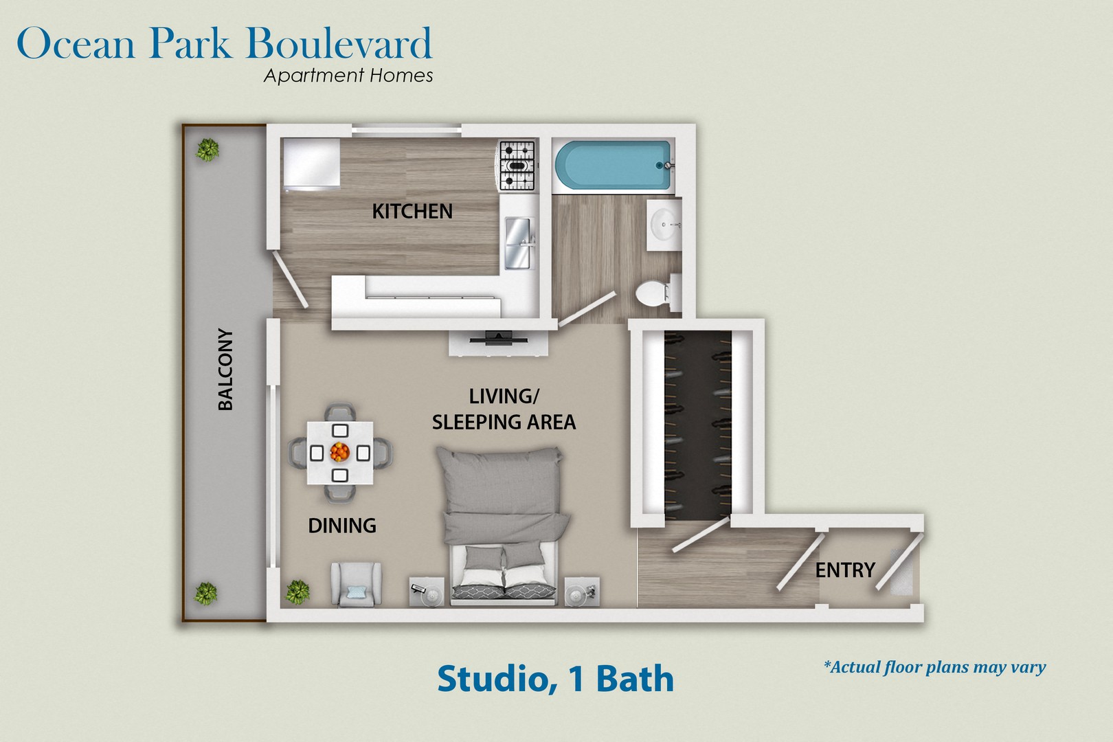 Floor plan for studio, 1 bath, 550 sqft